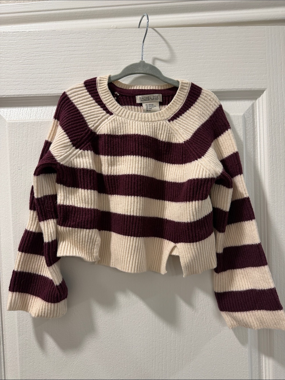 Rachel Zoe Burgundy and Cream Striped Cropped Crewneck Sweater Toddler/Kid XS/4